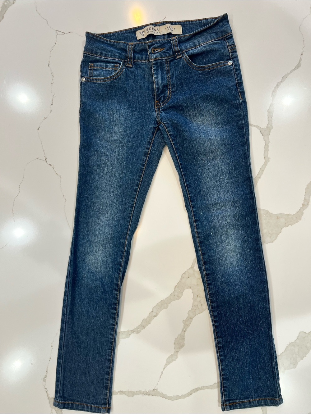 GUESS Los Angeles Skinny Low Jeans Girls Size 10 Medium Wash Stretch Denim